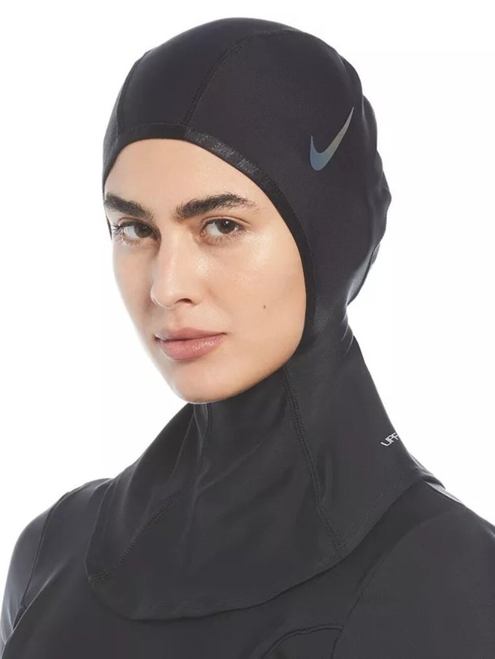 Women's Nike Swim Victory Hijab Black & Gray Swoosh Secure Fit Size XS/S UPF 40+